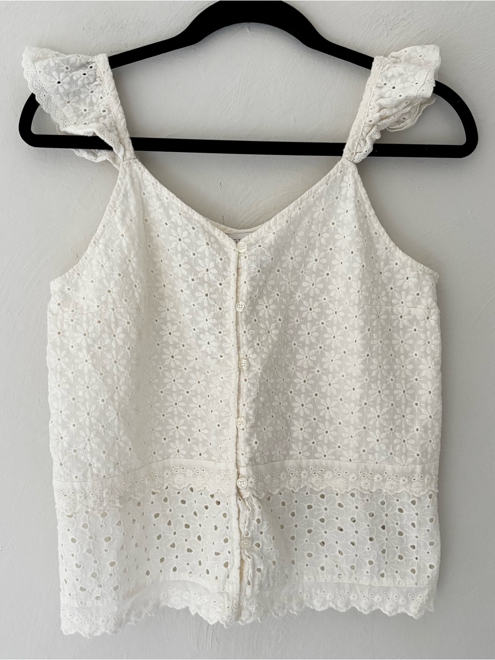 White Eyelet Button-Front Camisole size S Cottagecore Dainty Feminine Floral